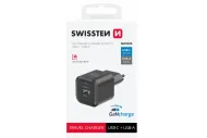 Mini adaptér GaN 230V 20W POWER DELIVERY 1xUSB-C + 1xUSB QC 18W Černá