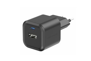 Mini adaptér GaN 230V 20W POWER DELIVERY 1xUSB-C + 1xUSB QC 18W Černá