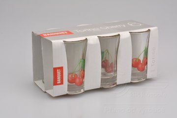 Set 6ks skleněných panáků 40ml s potiskem třešně BANQUET